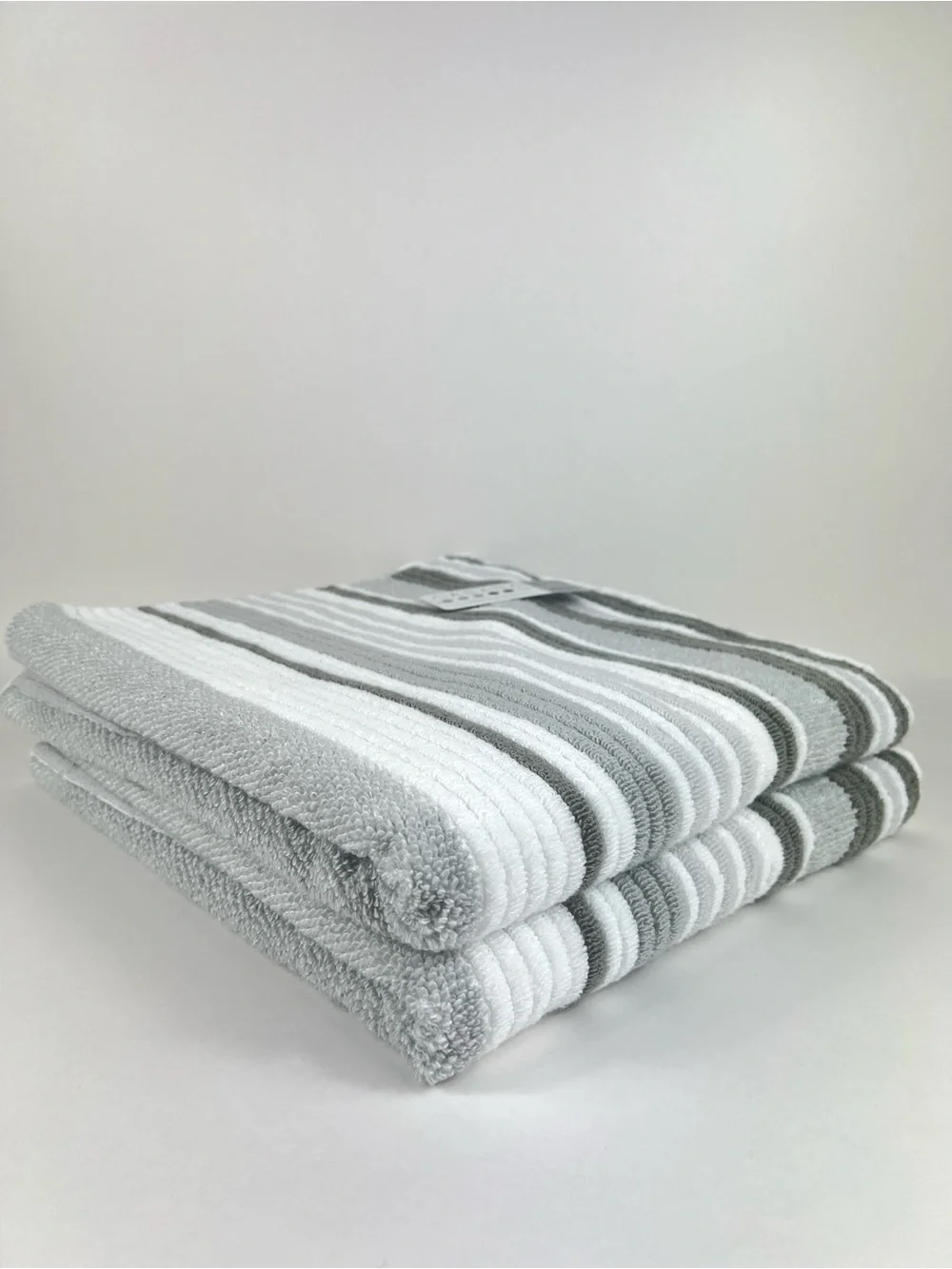 Casaba Bath Towels Tan Taupe White Striped Quick Dry Soft Cotton 2 Pc Set NEW